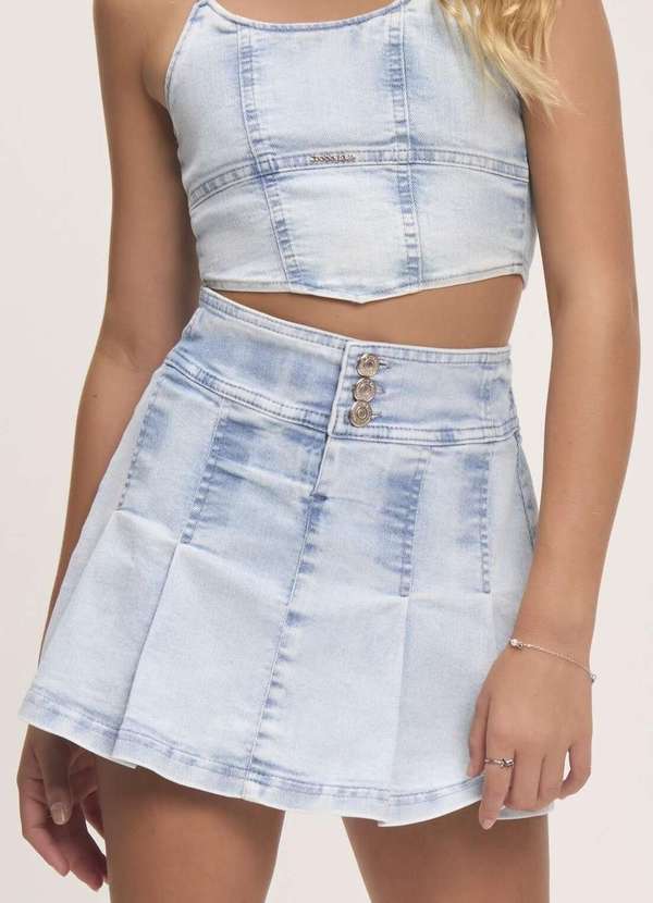 Bobbylulu - Saia Juvenil Jeans Sarja Cintura Alta Bobbylulu Jeans