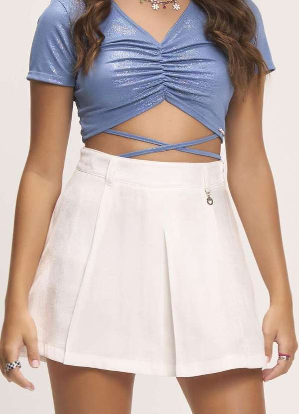 Bobbylulu - Saia Juvenil Tecido Plissada Cintura Alta Off Bobbylulu Off White