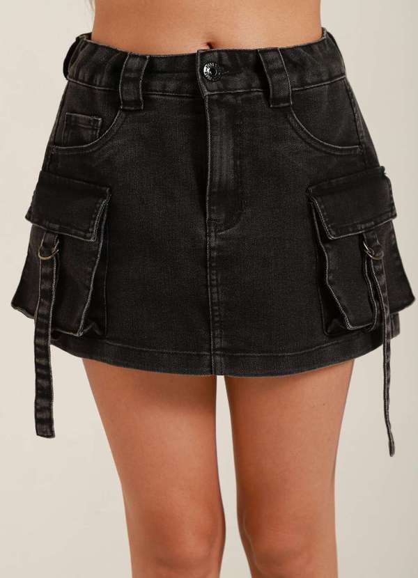 Poah Banana - Shorts Saia Preto Juvenil Menina Poah Banana Preto