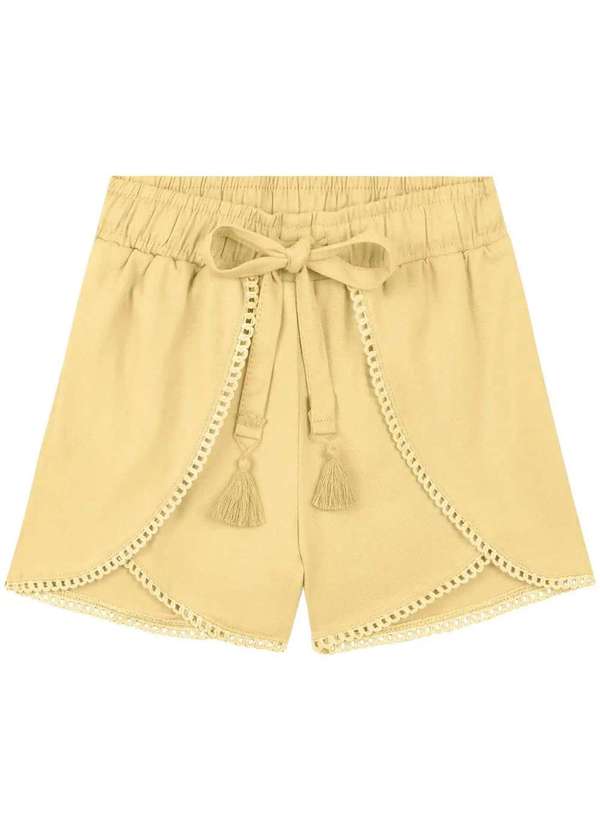 Kukiê - Shorts em Sarja com Elastano Infantil Menina Kukiê Amarelo