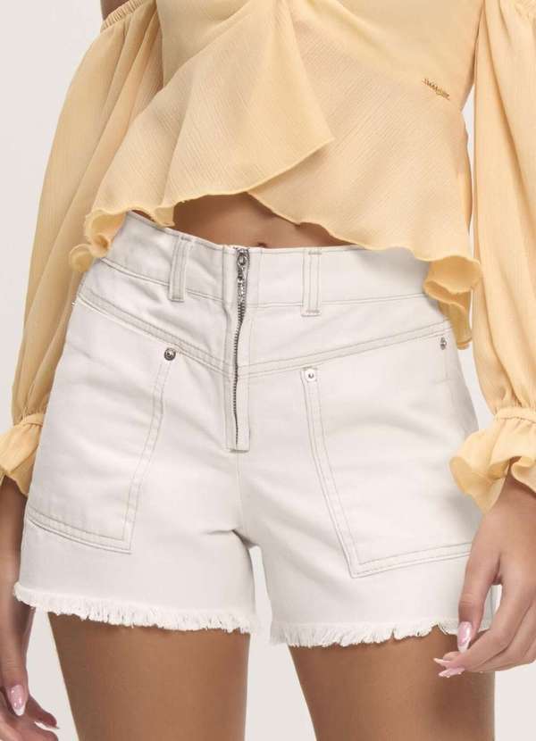 Bobbylulu - Shorts Juvenil Tecido Jeans Cintura Alta Off Bobbylulu Off White