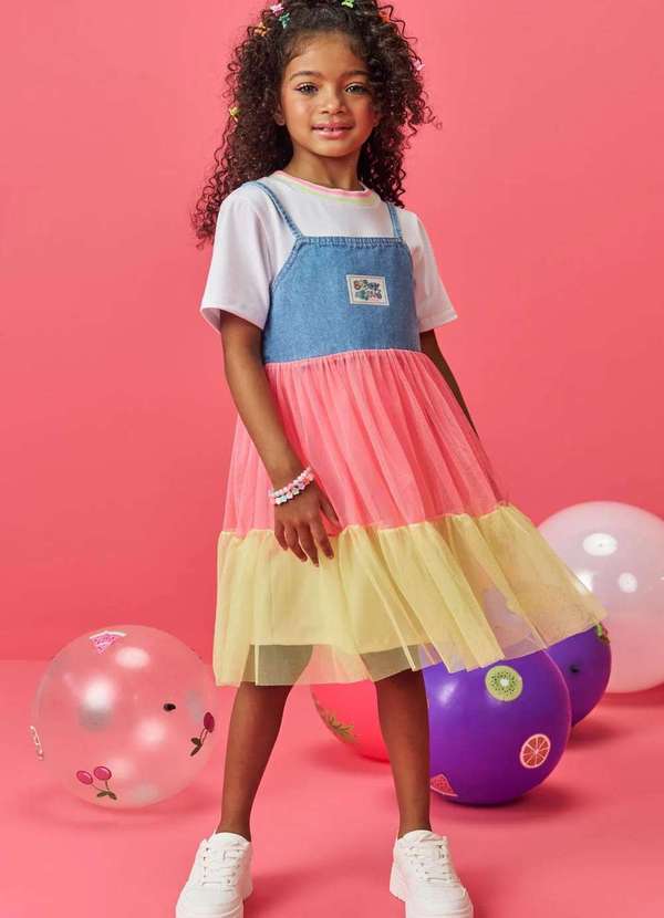 Infanti - Conjunto de Vestido em Malha Power e Sobreposição Infanti Estampado 3