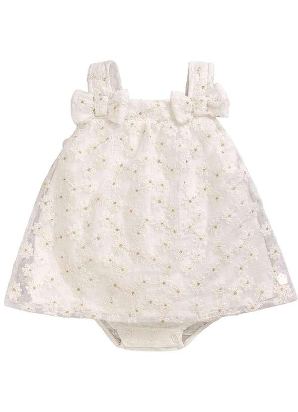 Anjos Baby - Macacão Menina Vestido Off Anjos Baby Off White
