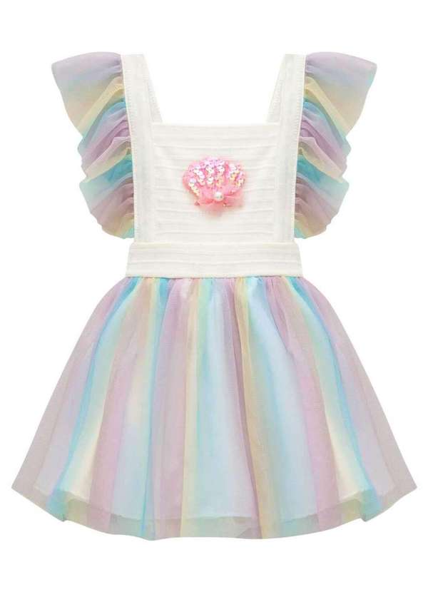 Kukiê - Vestbody em Malha Textura e Tule Concha Kukiê Off White