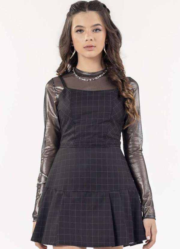 Bobbylulu - Vestido Alça Infantil Preto Xadrez Trend Bobbylulu Preto