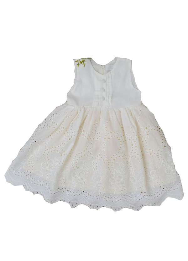 Kafka Baby - Vestido Branco Curto Tecido Bordado Kafka Baby Branco