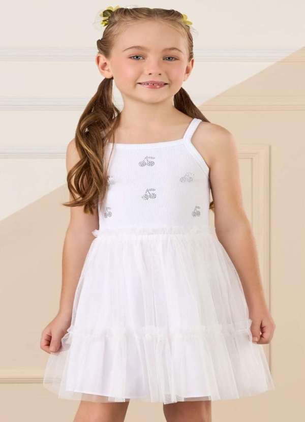 Mon Sucré - Vestido Casual Mon Sucré com Tule Branco Branco