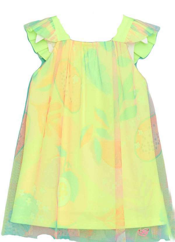 Mon Sucré - Vestido Curto Mamão Tule Verde Infantil Mon Sucrê Estampado