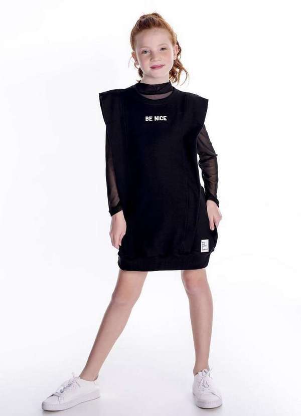 Mylu - Vestido Curto Preto Moletom Infantil Mylu Preto