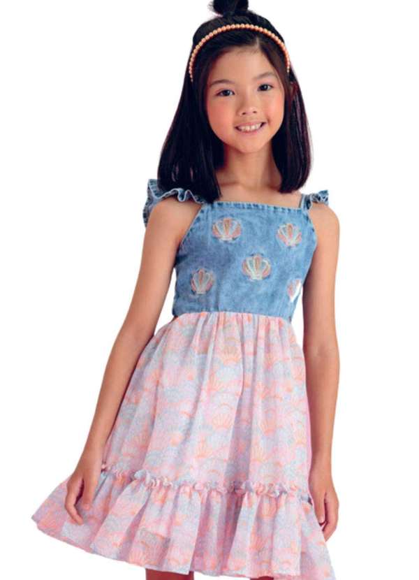 Petit Cherie - Vestido Curto Rosa Conchas Infantil Petit Cherie Estampado