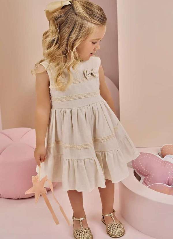 Infanti - Vestido em Blend de Linho Menina Infanti Bege