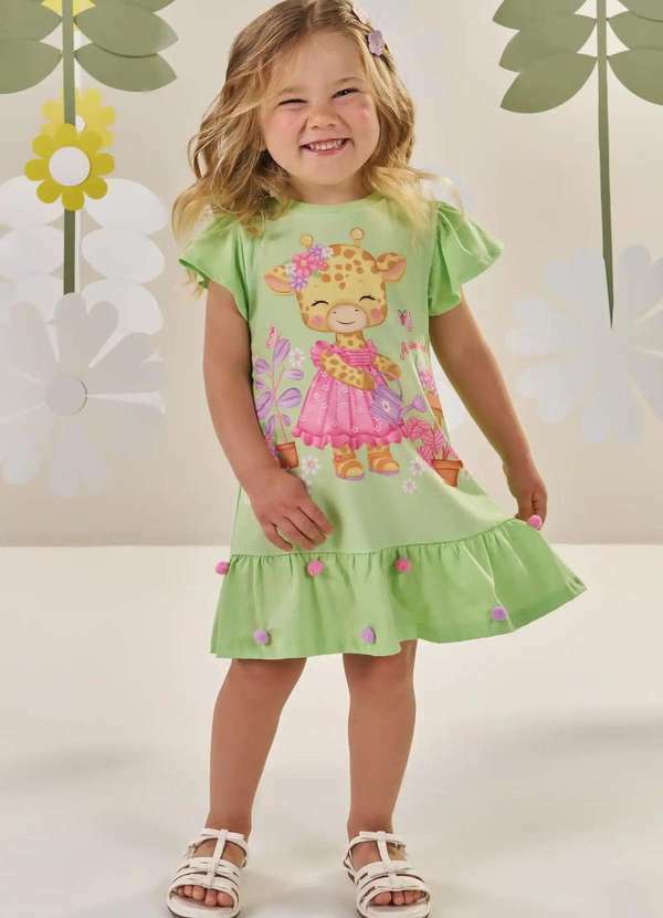 Kukiê - Vestido em Meia Malha Verde Girafa Kukiê Verde