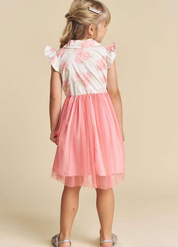 Infanti - Vestido em Sarja Daryl Estampada e Tule Infanti Rosa 3