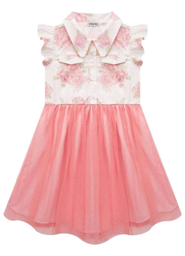 Infanti - Vestido em Sarja Daryl Estampada e Tule Infanti Rosa 4