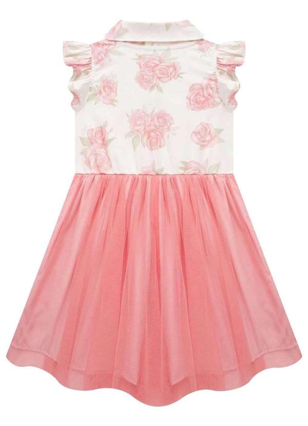 Infanti - Vestido em Sarja Daryl Estampada e Tule Infanti Rosa 5
