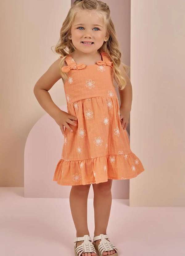 Infanti - Vestido em Tricoline Bordado Infanti Laranja