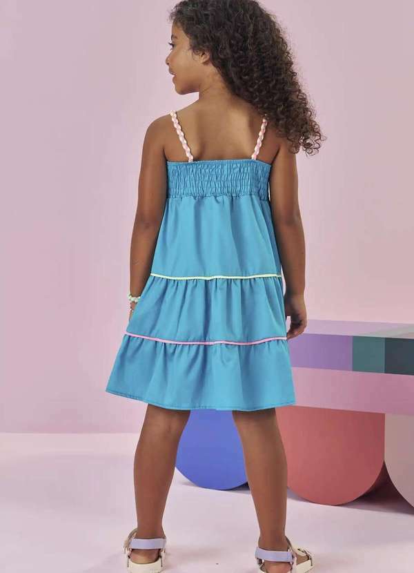 Kukiê - Vestido em Tricoline Glow Infantil Menina Kukiê Azul 2