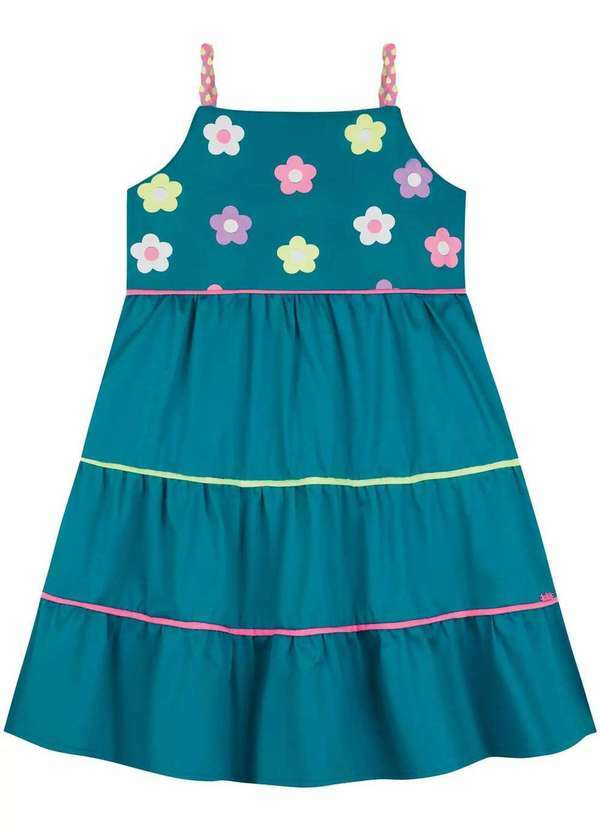 Kukiê - Vestido em Tricoline Glow Infantil Menina Kukiê Azul 3