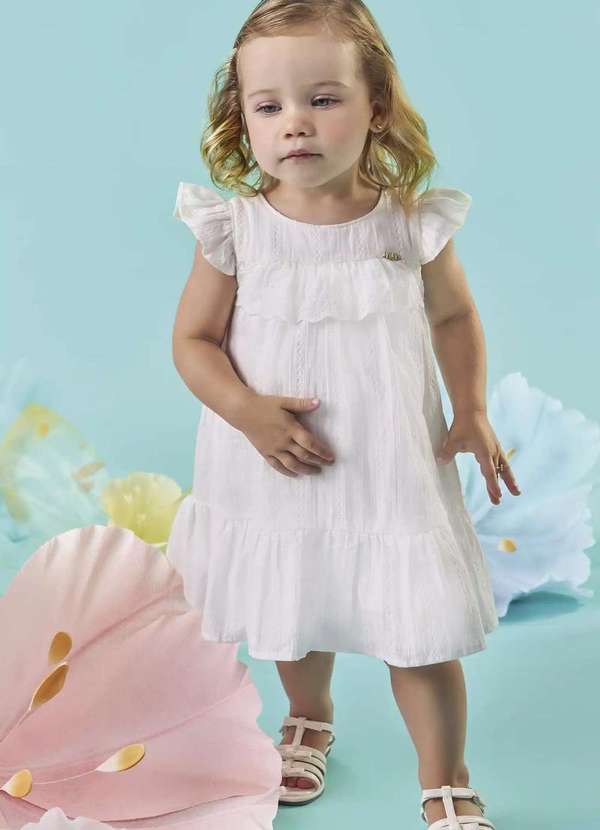 Kukiê - Vestido em Tricoline Textura Off White Kukiê Off White