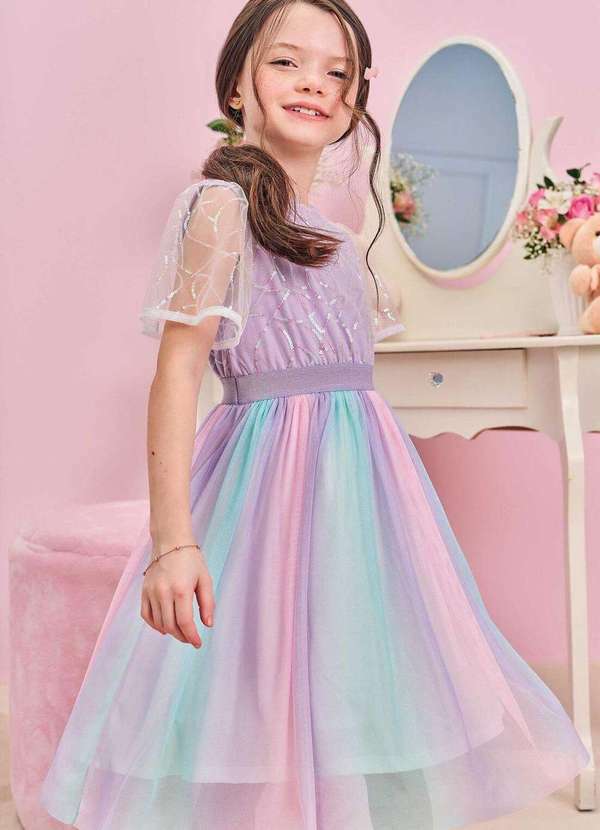 Kukiê - Vestido em Tule Brilho Lilás Kukiê Lilás
