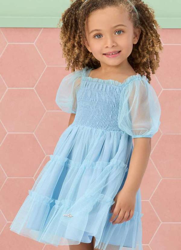 Mon Sucré - Vestido Festa Tule Azul Infantil Mon Sucré Azul