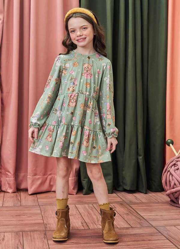 Kukiê - Vestido Fluído Meninas Estampado Kukiê Estampado