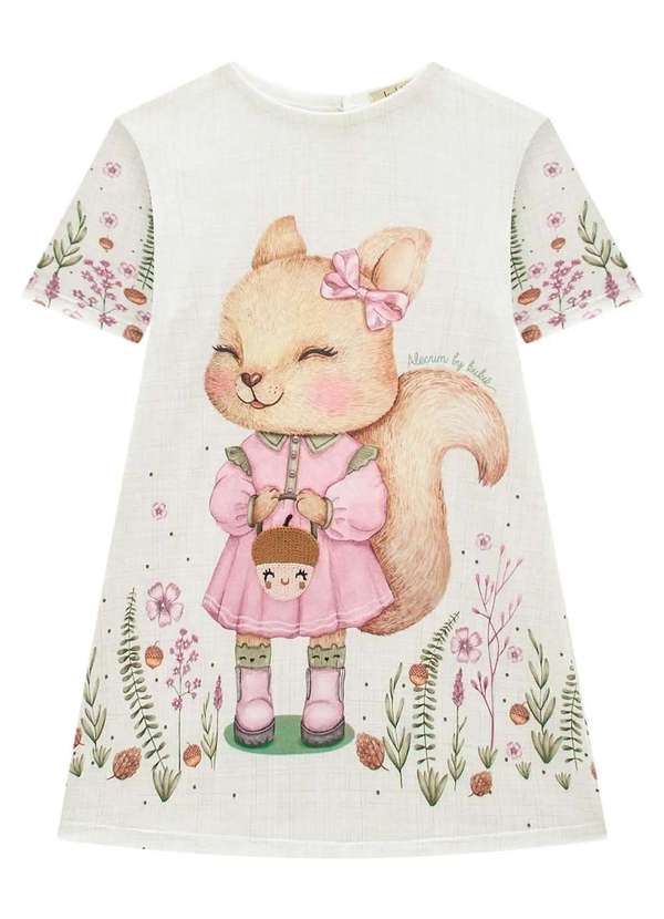 Kukiê - Vestido Infantil com Estampa de Esquilo Kukie Cru 2