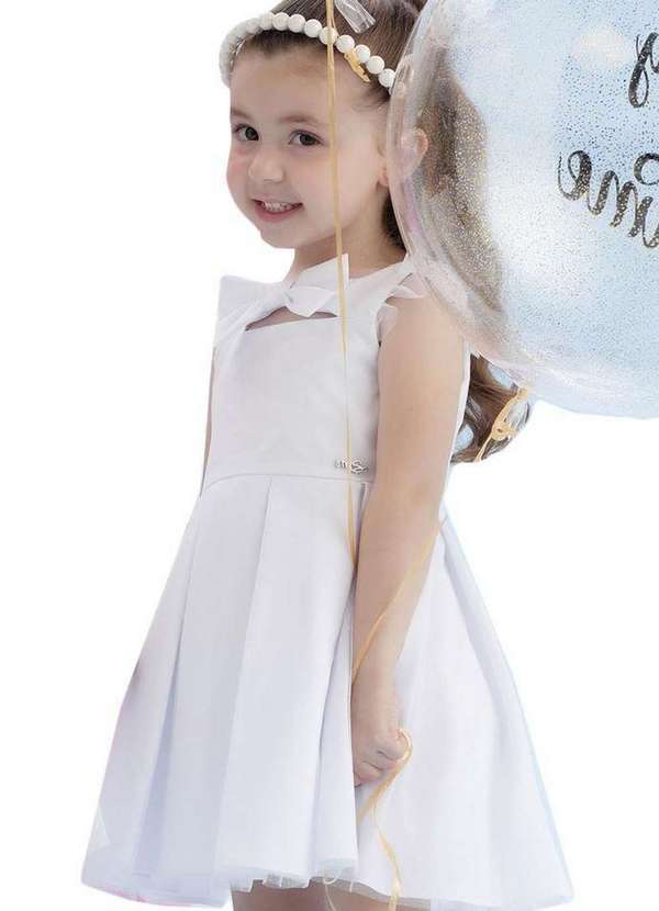 Mon Sucré - Vestido Infantil Festa Branco Laço Mon Sucré Vermelho