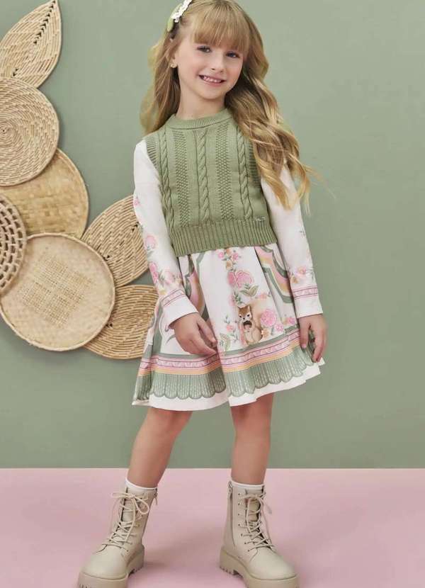 Infanti - Vestido Infantil Infanti com Estampa Floral e Tricô Estampado