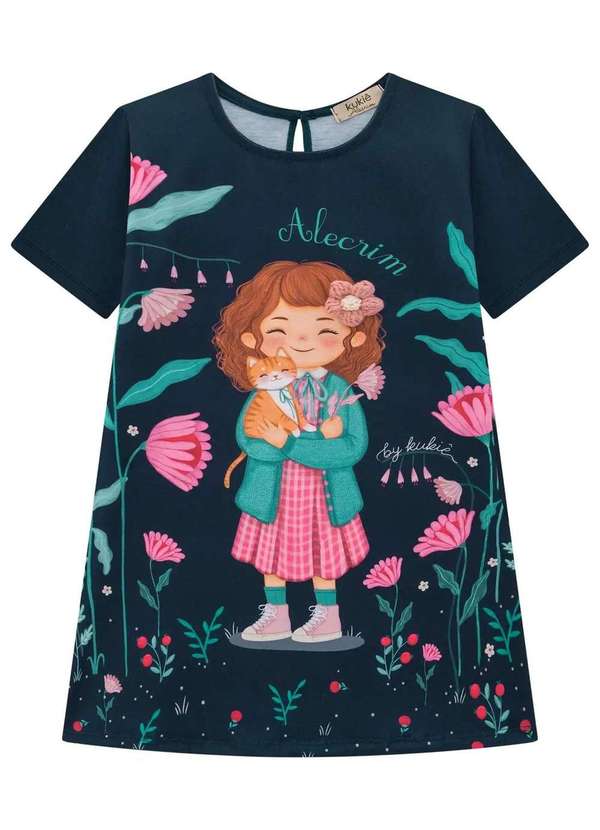 Kukiê - Vestido Infantil Kukie Azul Marinho Estampado
