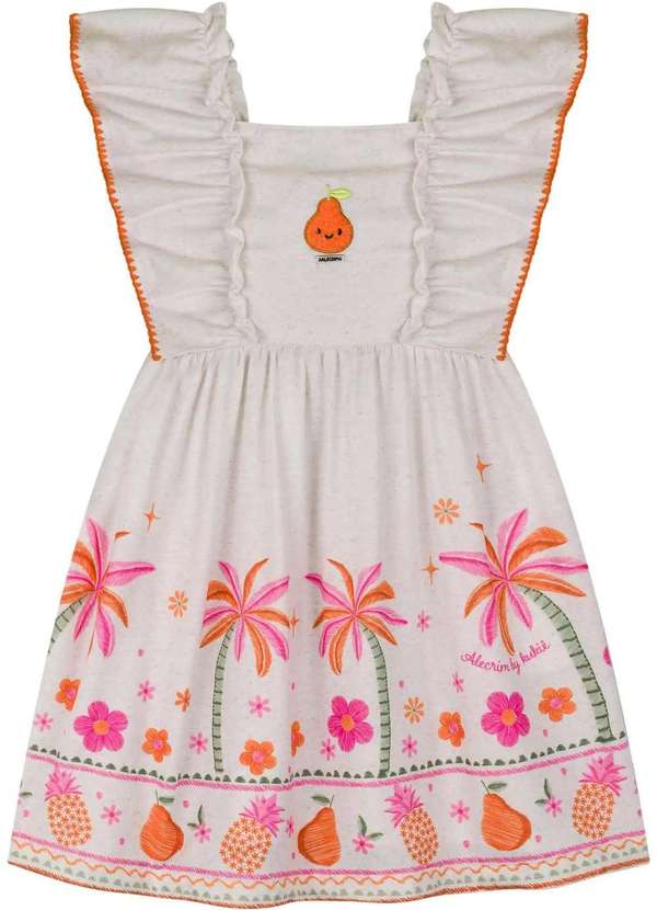 Kukiê - Vestido Infantil Kukiê Tropical com Bordado e Babados Estampado 2