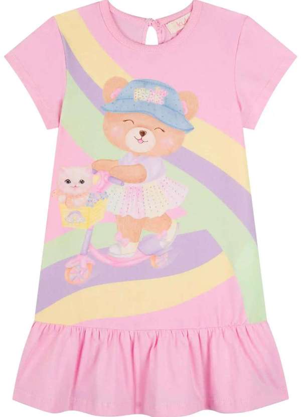 Kukiê - Vestido Infantil Kukiê Ursinha com Colete Jeans Estampado 2