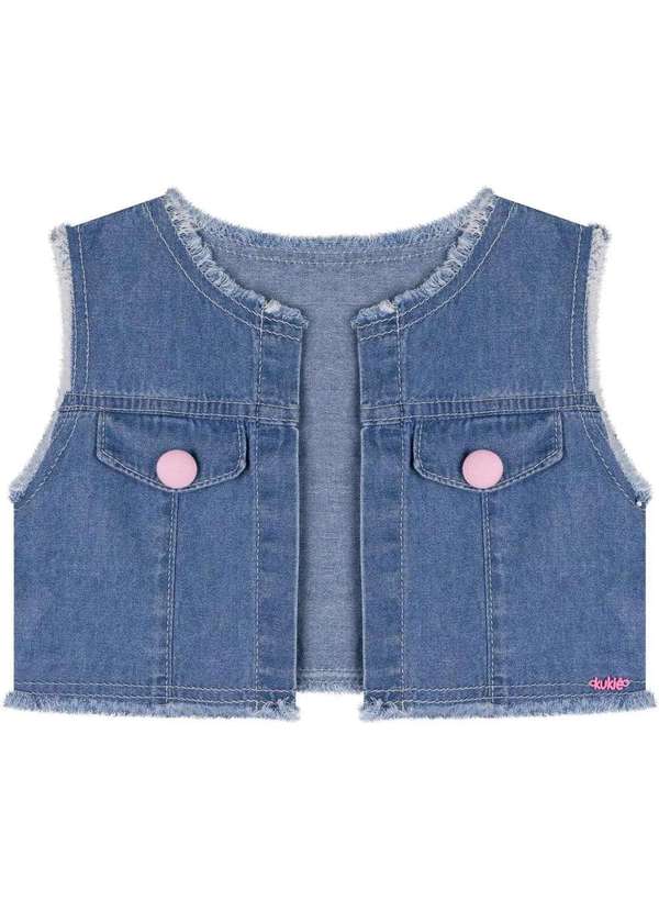 Kukiê - Vestido Infantil Kukiê Ursinha com Colete Jeans Estampado 4