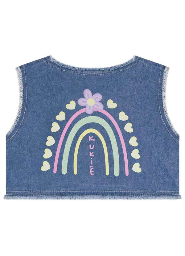 Kukiê - Vestido Infantil Kukiê Ursinha com Colete Jeans Estampado 5