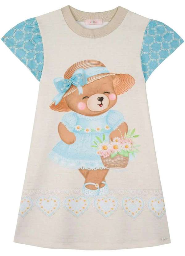 Kukiê - Vestido Infantil Kukiê Ursinha com Flores Estampado 2