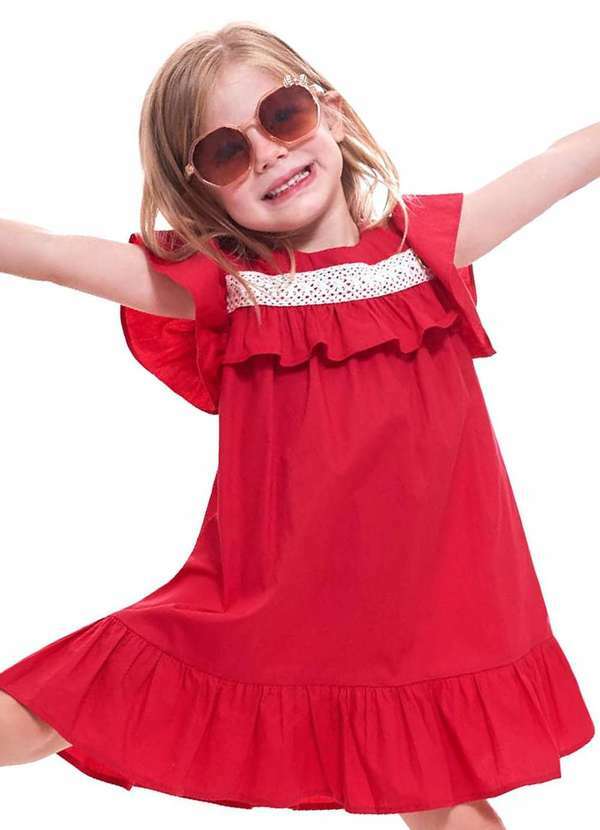 Antonita - Vestido Infantil Liso Vermelho Antonita Vermelho
