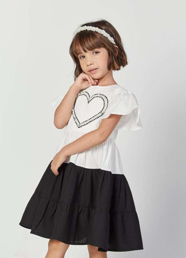 Luluzinha Vestido Infantil Luluzinha Bicolor Coração Preto