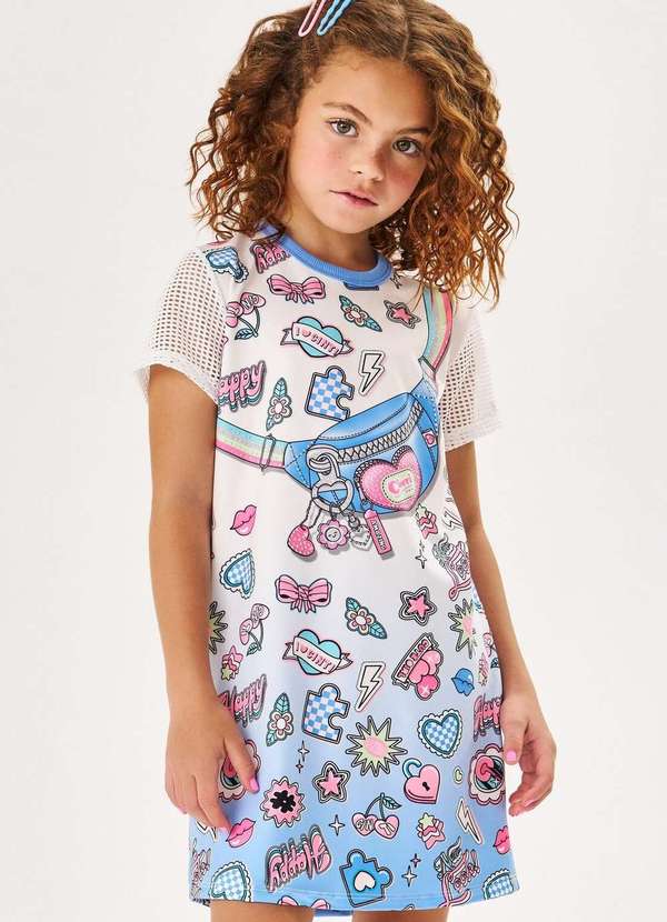 Cinti - Vestido Infantil Manga Curta Happy Cinti Azul