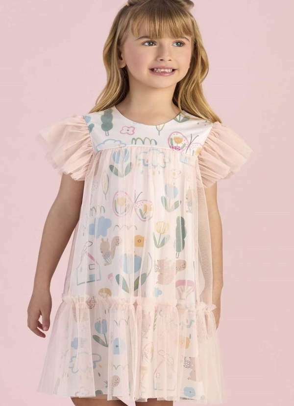 Mon Sucré - Vestido Infantil Mon Sucré Tule Encantado Estampado