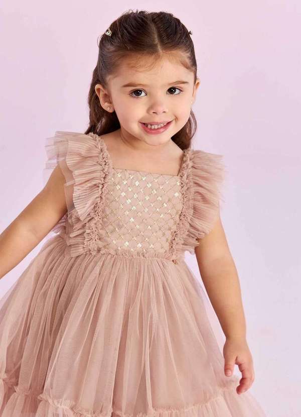 Petit Cherie - Vestido Infantil Petit Cherie Tule Rosê Marrom 2