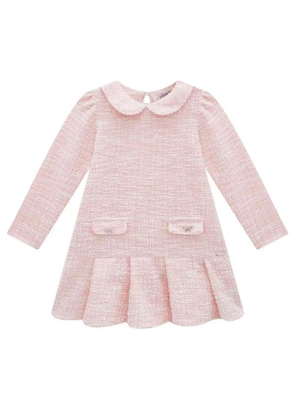 Infanti - Vestido Infantil Rosa em Tweed com Gola Peter Pan Rosa