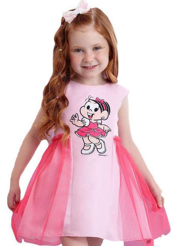 Turma da Mônica - Vestido Infantil Rosa Monica Tule Rosa Turma da Monica Rosa