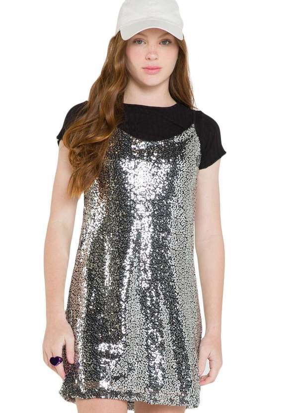 Llice - Vestido Juvenil Paetê Prata Lliccie Prata