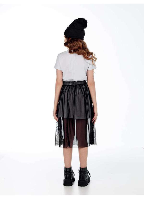 Mylu - Vestido Linha a com Saia Tule Sobreposição Mylu Preto 5