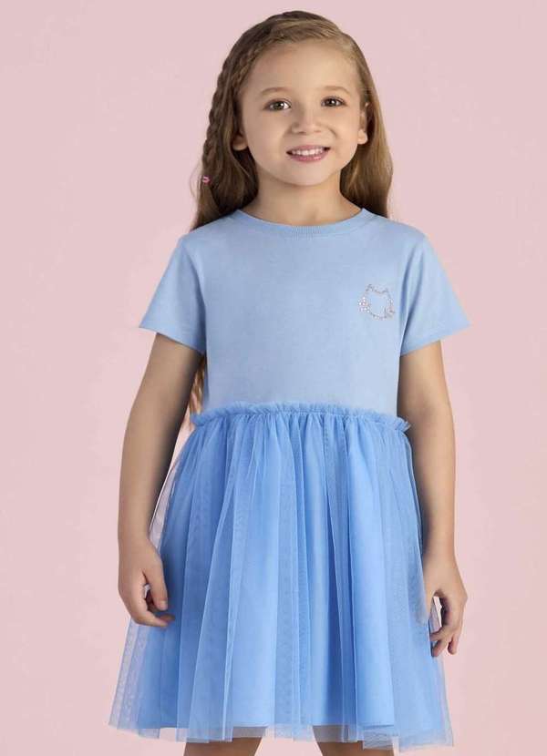 Mon Sucré - Vestido Menina Azul Tule Mon Sucré Azul