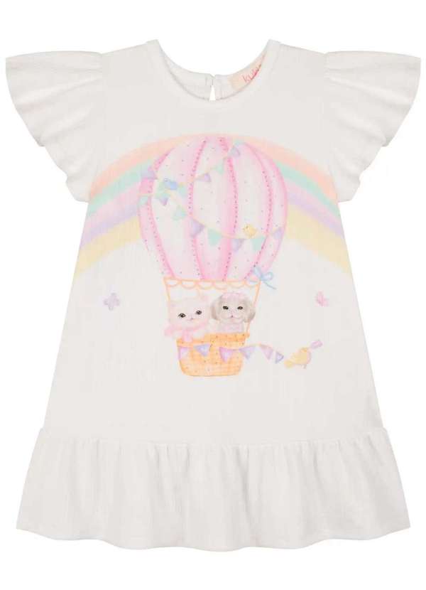 Kukiê - Vestido Menina com Bolsa Balão Estampado Kukiê Estampado