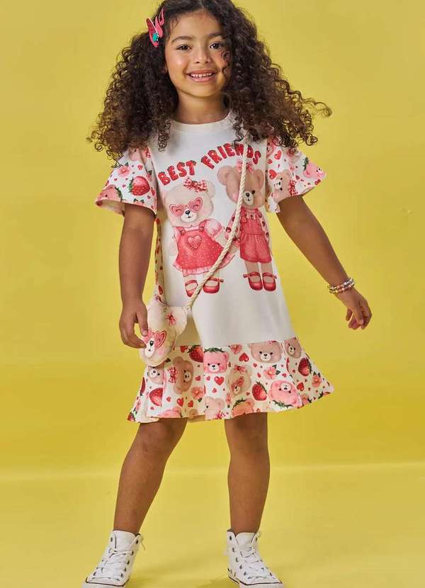 Kukiê - Vestido Menina Estampado Bolsa Infantil Kukiê Estampado
