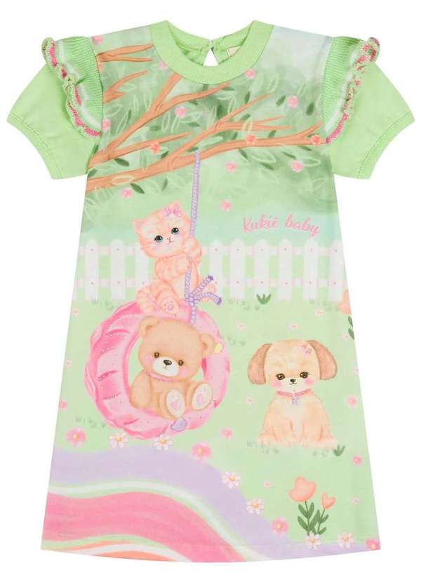 Kukiê - Vestido Menina Estampado Verde Kukiê Estampado
