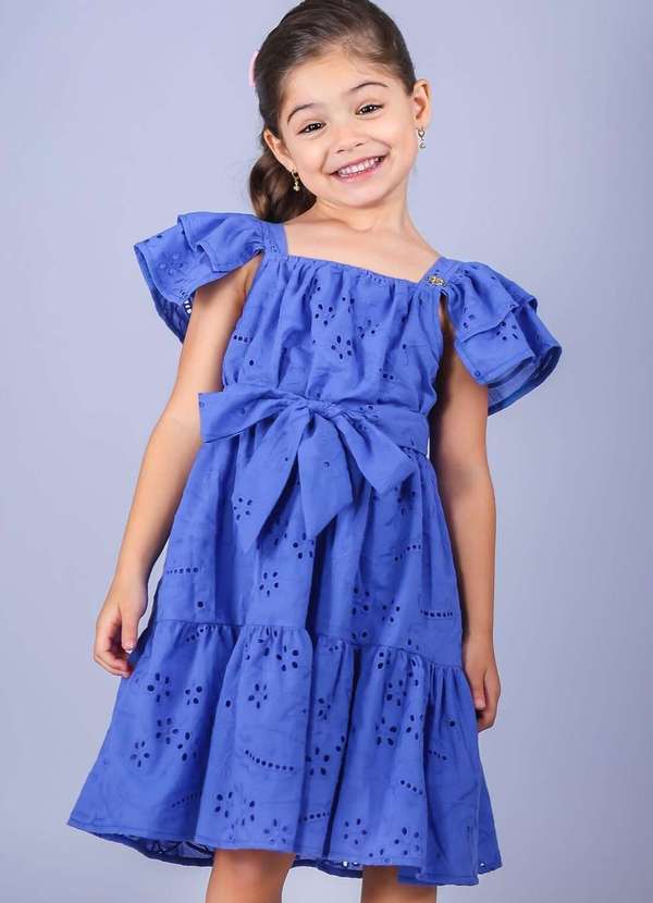 Muvilê - Vestido Menina Listrado Azul Muvilê Azul