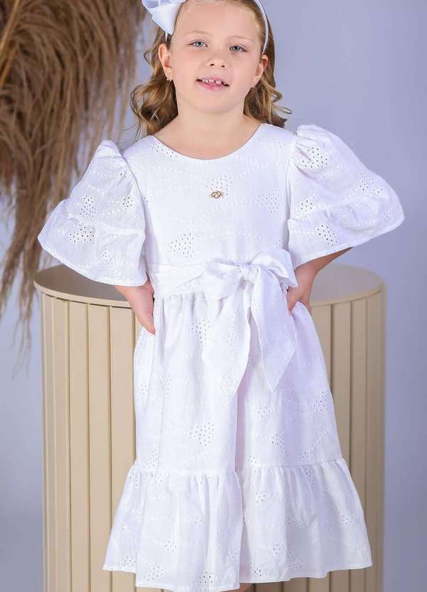 Muvilê - Vestido Menina Listrado Branco Muvilê Branco